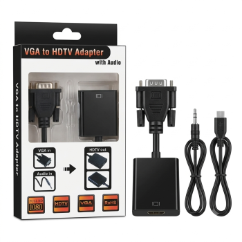 VGA to HDTV (HDMI) Converter Adapter with Audio Port – 1080P Full HD Video & Audio Converter for PC, Laptop to TV & Monitor