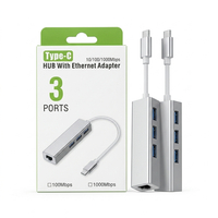 Type-C 3-Port USB Hub + Ethernet Giga – Compact USB Hub Adapter for Laptop, MacBook, Tablet & Type-C Devices