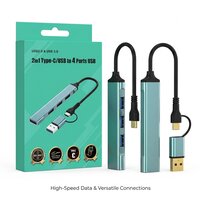 2-in-1 Type-C to USB 4-Port USB Hub – High-Speed Data Transfer | Multiple USB Connections