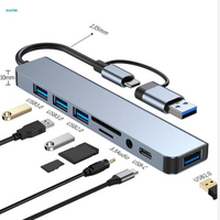 8-in-2 Type-C/USB Hub – USB 3.0 | USB 2.0 | 3.5mm Audio | SD/TF | Type-C
